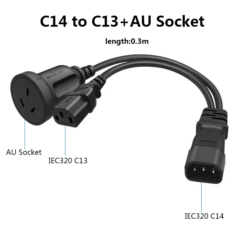 

Кабель-удлинитель IEC320 C14 на C13 AU, 10 А, 0,3 м