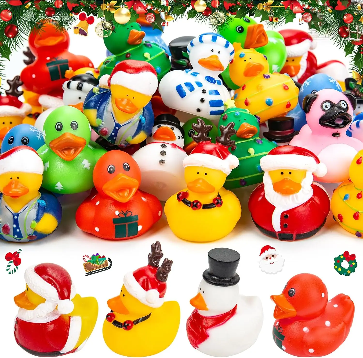 12-100pcs Christmas Rubber Ducks ，Jeep Duckies Toys for for Kids Xmas Stocking Stuffers,Christmas Decor,  Gift Exchange view 2