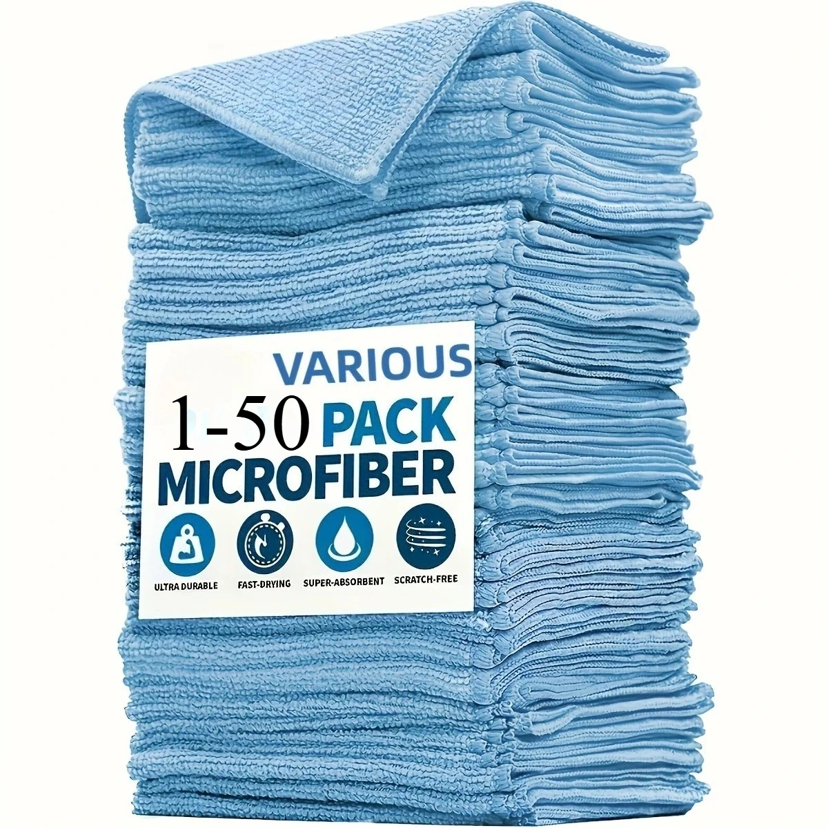 1-50pcs Light Blue Microfiber Car Wash Towel, Soft Absorbent Fast Drying Cleaning Cloth Rag for Auto Care
