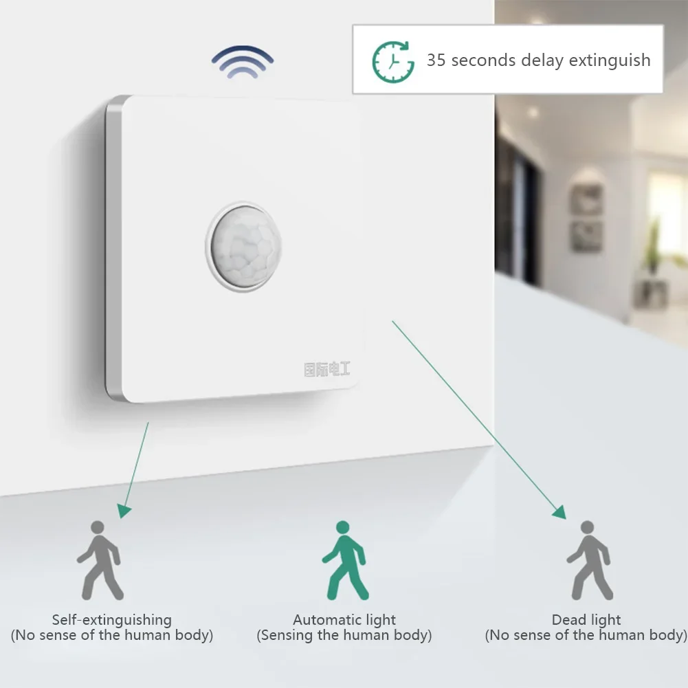 Body Sensor Switch PIR Infrared Motion Sensor Switches 86 Type 110V/220V Recessed Body Induction Detector For LED Ceiling Light