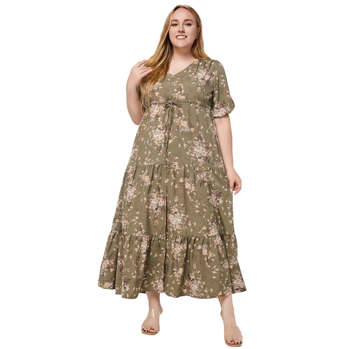 Plus Size Summer New Style Floral Print Bohemian Holiday Beach Dresses For Women