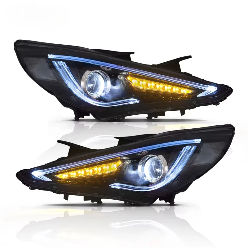 LED Headlights Dual Beam with Demon Eye Headllamp 6th Gen I45 Car Head Light 2011-2014 Front Lamp for Sonata Hyundai 12V