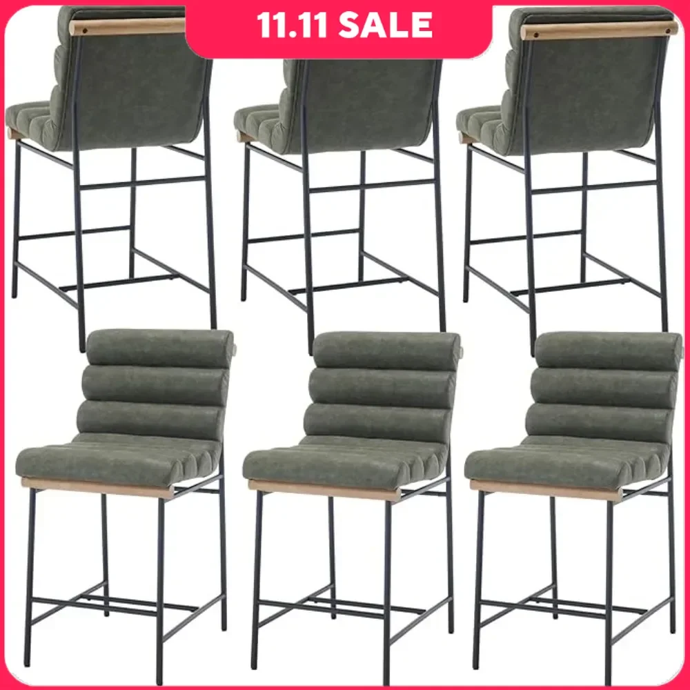 

Bar Chairs Set of 6, 25" Upholstered Counter Stools, PU Armless Counter Height Chairs, Bar Chairs