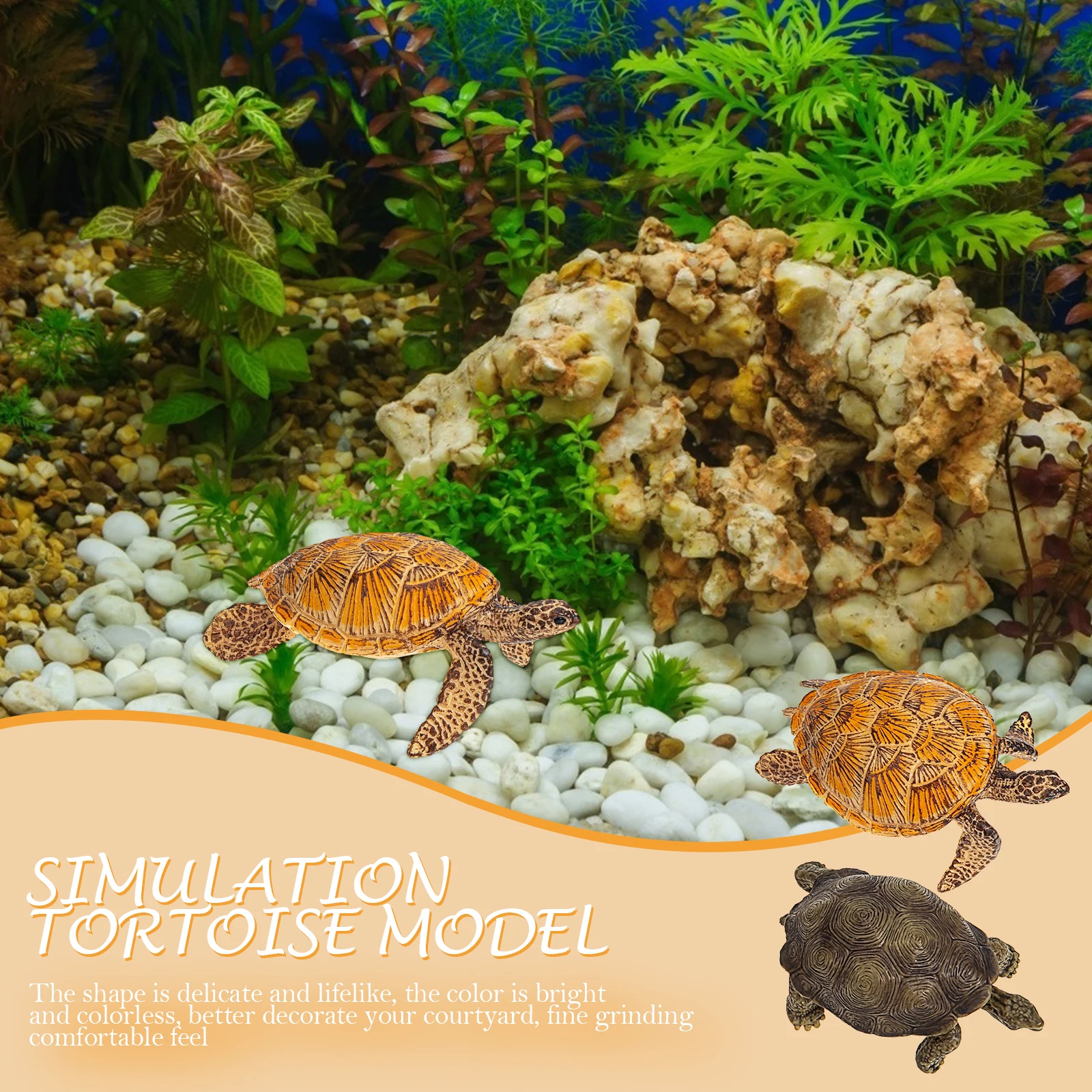 

2Pcs Realistic Tortoise Ornament Premium Material Fish Tank Decoration Kids Early Education Desktop Aquarium Prop