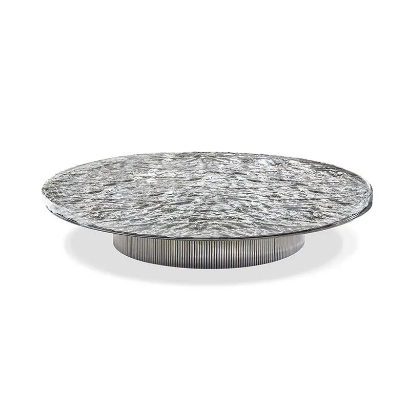 

Crystal glass pattern art coffee table Italian designer light luxury round cornelio stainless steel coffee table