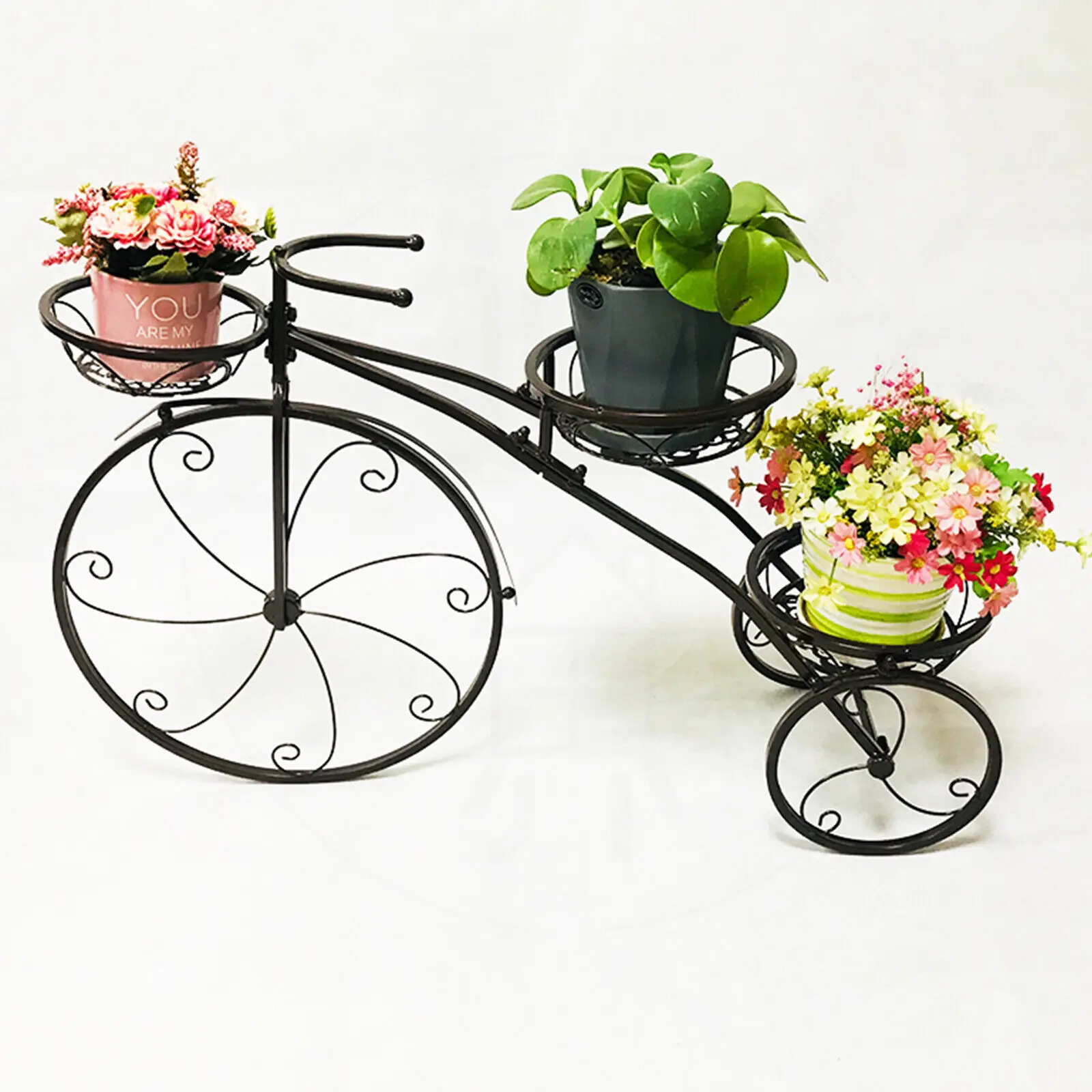 3 Tier Indoor Bike Plant Stand Bicycle Planter Black Flower Pot Holder Iron Tricycle Shaped Storage Display Shelf