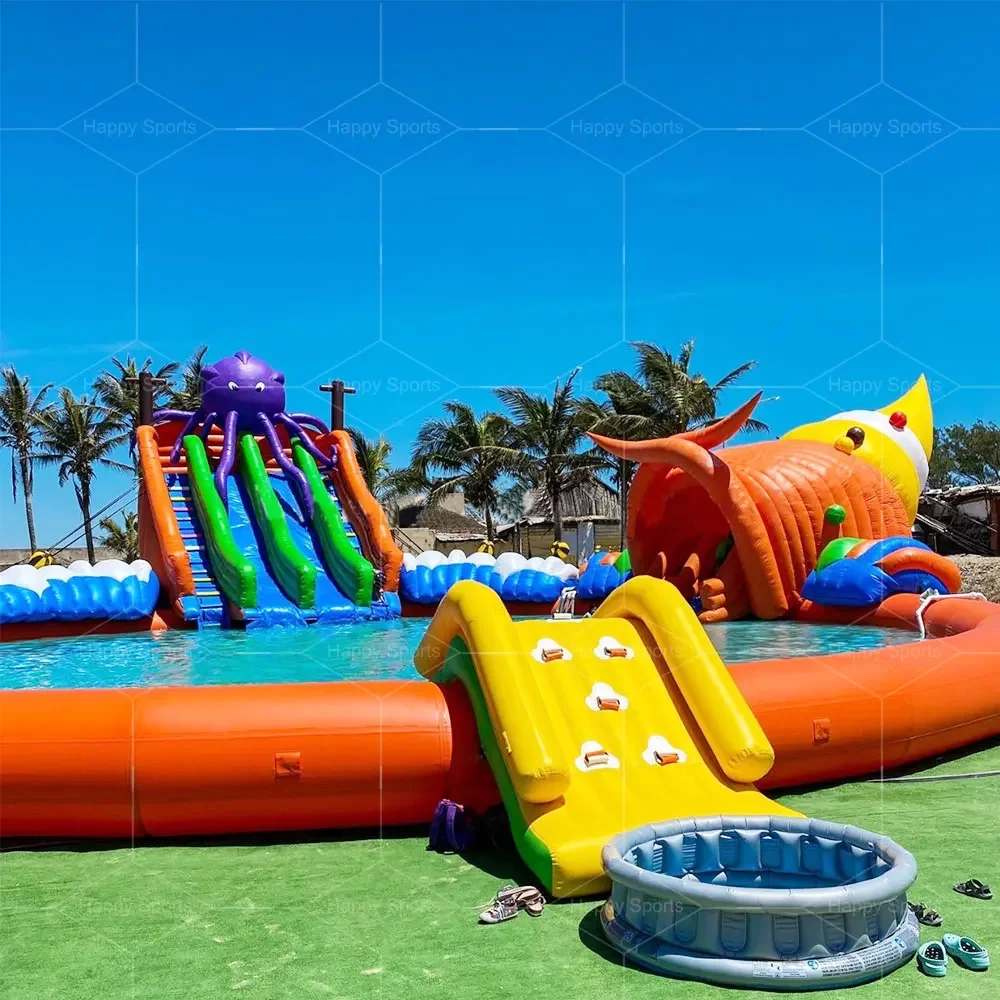 Commercial Grade Big Inflatable Commercial Water Park,Castle Slide With Pool