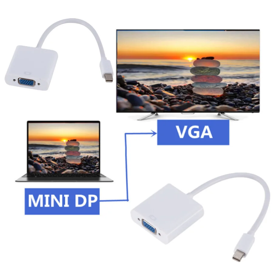 Mini DisplayPort para cabo adaptador VGA, macho, DP para macho, conversor VGA, TV Box, PC, laptop, 1080p