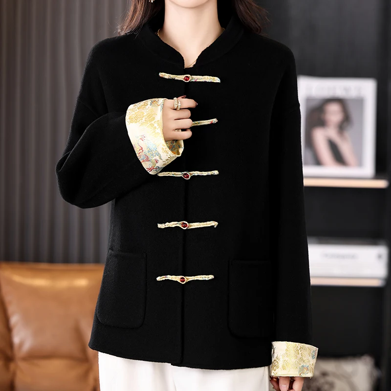 2024 Autumn and Winter Fashion New Women's Coat National Style Buckle Trendy 100% Pure Wool Short Reversible Woolen Jacket