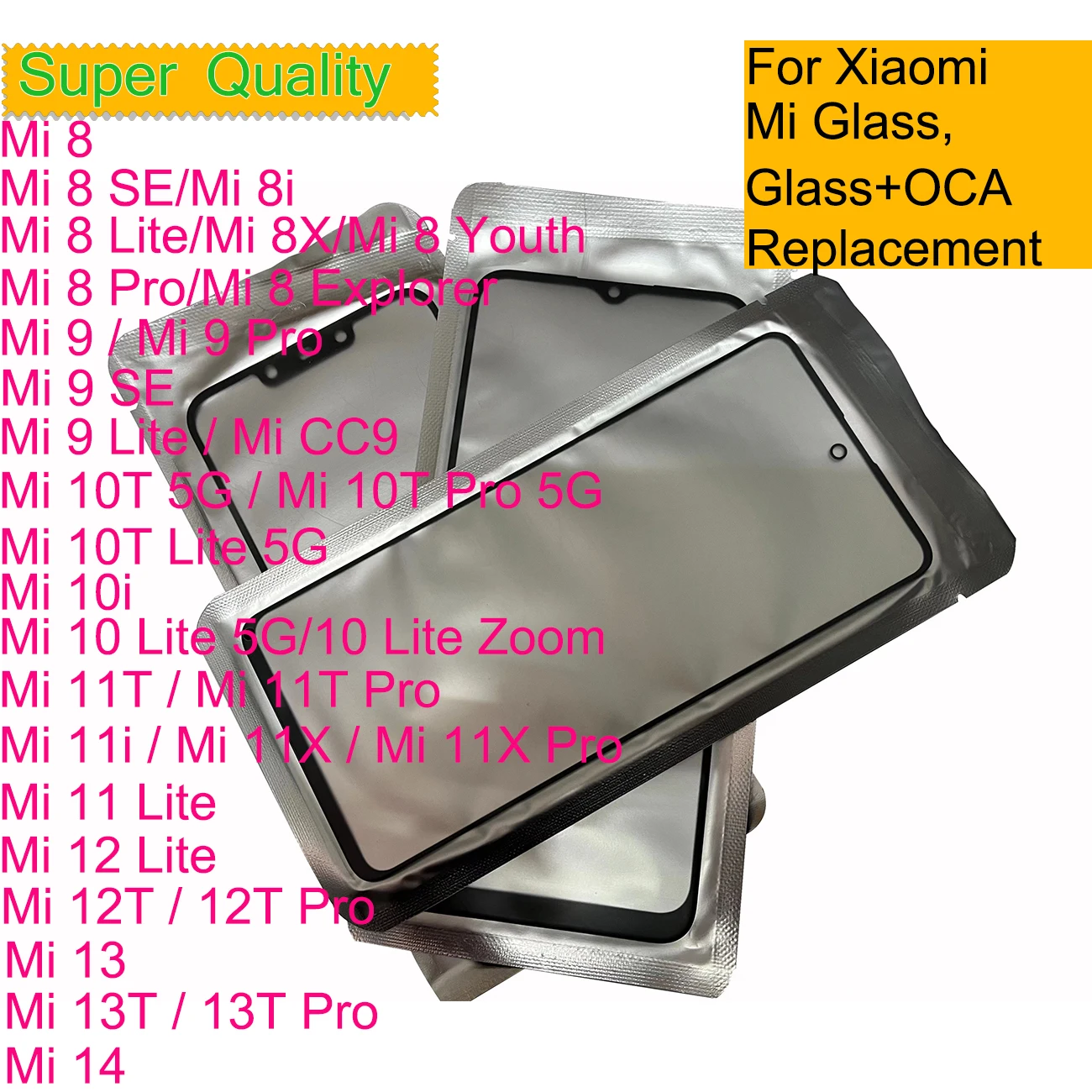 

10Pcs/Lot For Xiaomi MI 14 13 13T 12T 12 Lite 11T 11i 11X 10T 9 Lite SE 8 Pro 8i Touch Screen Panel Front Outer Glass With OCA