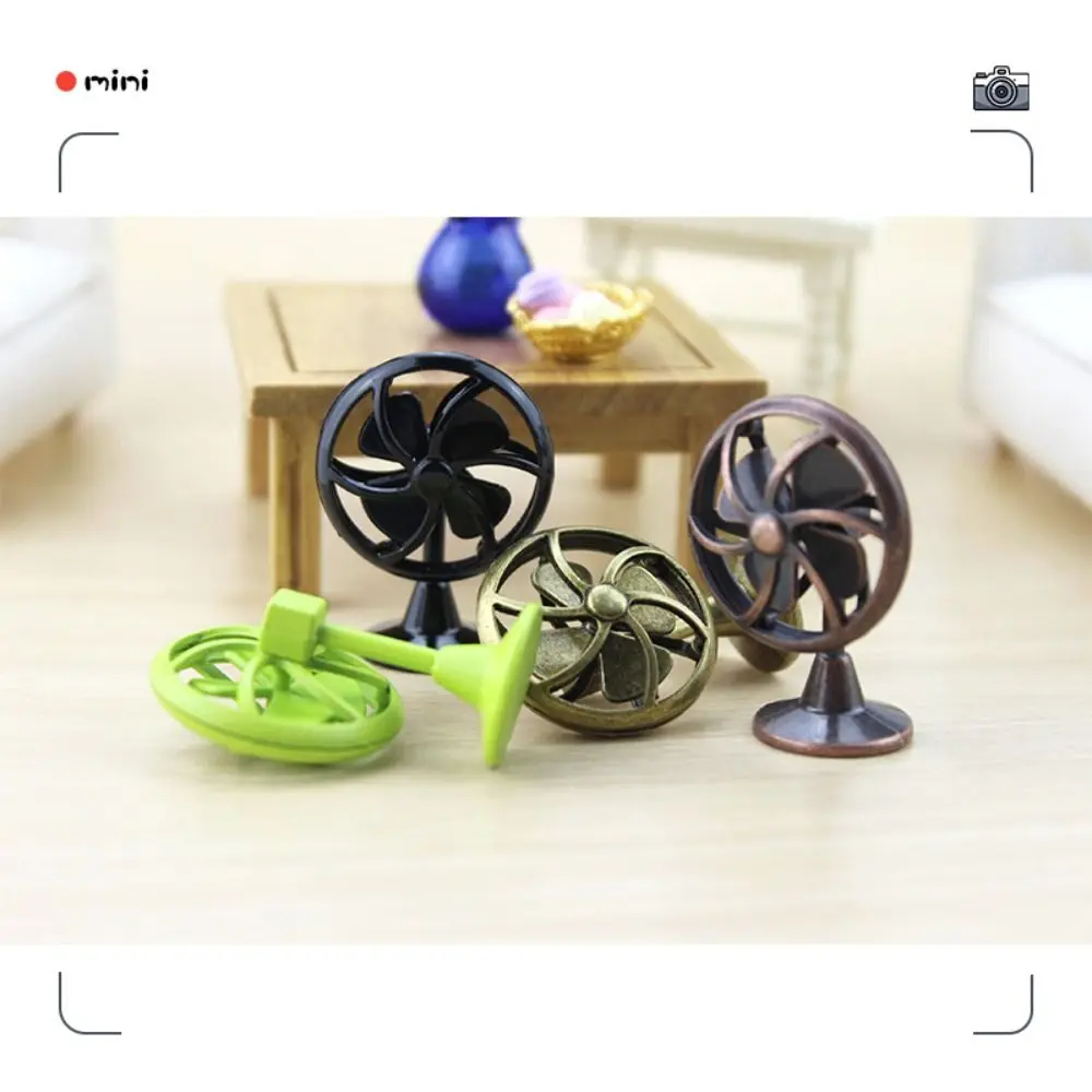Creative 1:12 Scale Dollhouse Electric Fan Vintage Retro Doll Fan Furniture 4 Fan Blades Living Scene Mini Fan Model Girls Gift