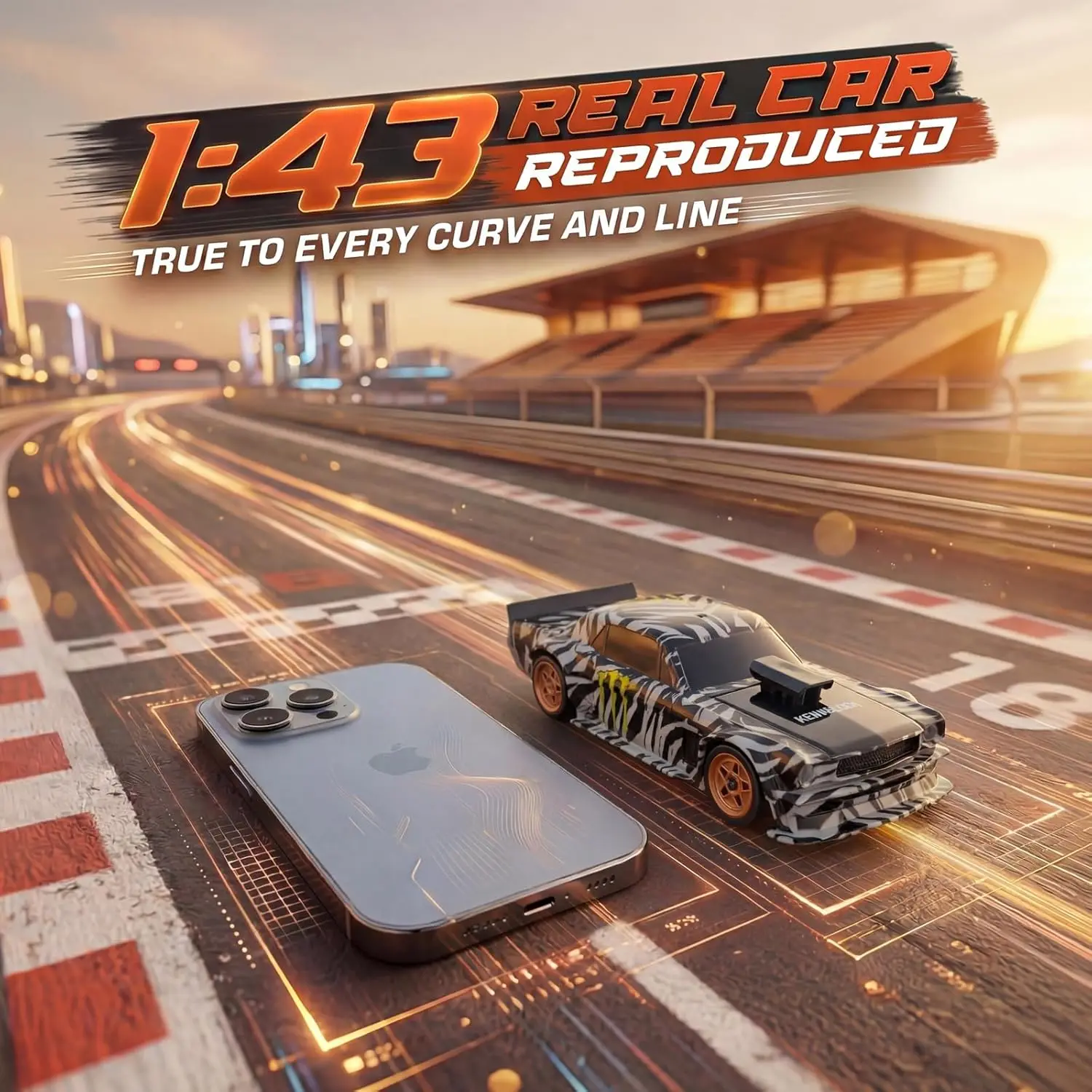 1/43 Scale Mini RC Drift Car with Gyroscope, New Upgrade, Full Proportional RTR 2.4GHz Remote Control, 2 Tire Sets and 8 Cones Included, Compact Toy for Kids Ages 8-14, Birthday Gift, Camouflage