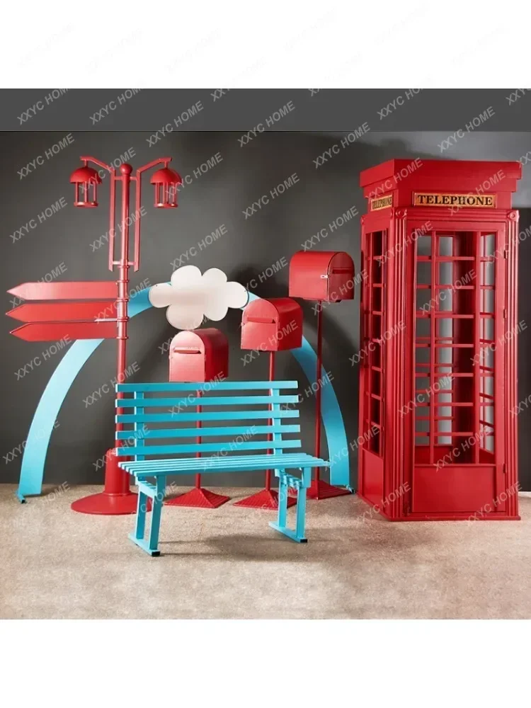 Large Iron Telephone Booth Model Bar Restaurant Photography Base Scenic Spot Floor-Standing Decorations Ornaments