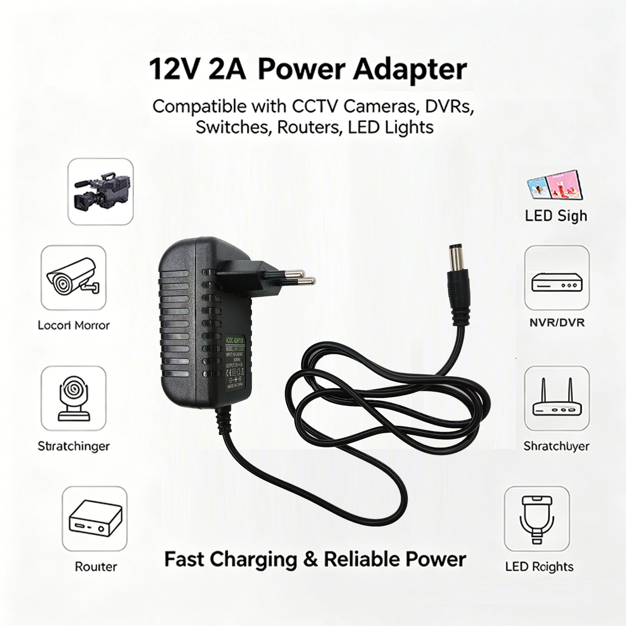 2pcs Power Adapter EU Plug AC 100-240V Input DC 12V 2A Output Supply Charger Universal Adapter for CCTV Camera DVR Router LED image 6