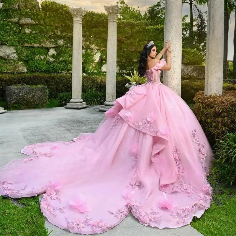 

Stunning Pink Quinceanera Dresses Beaded Lace Applique Princess Ball Gown Mexican Wedding Dress Sweet 16 Birthday Customized