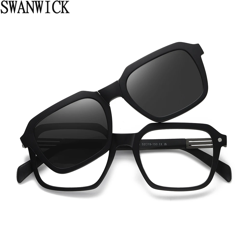 Swanwick Magnetic Square Sun Glasses for Men TR90 Clip On Sunglasses Polarized Women UV400 Outdoor Brown Green Unisex Gift