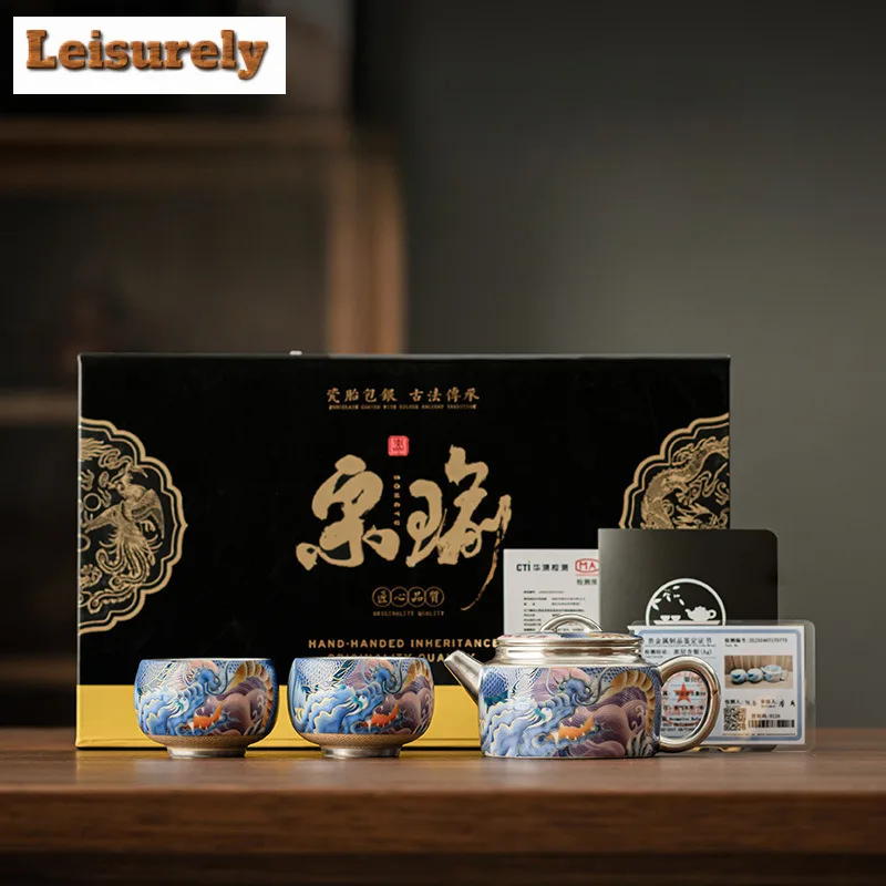 

Позолоченный серебряный керамический чайный сервиз Dargon ручной работы, полный набор, креативный набор для чайной церемонии, набор чайных чашек и чайных чашек, украшения для посуды