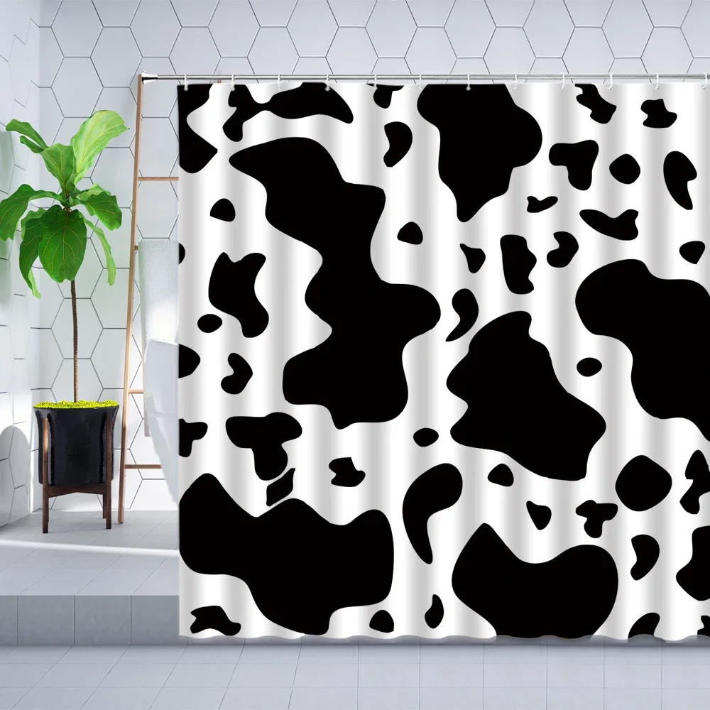 Creative Color Leopard Shower Curtain Hook Animal Texture Black White Purple Modern Dot Geometric Bathroom Hanging Curtains Set