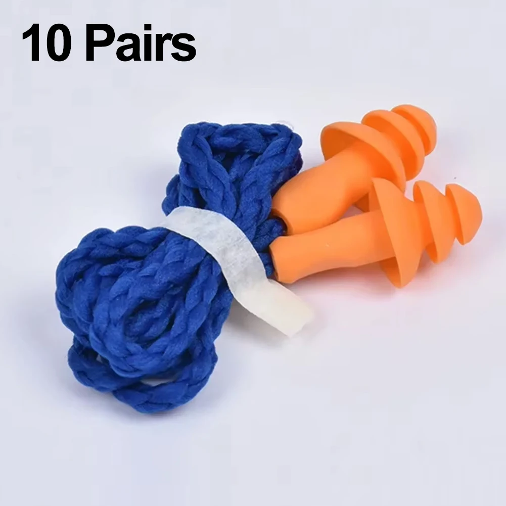 10 Pairs Soft Silicone Corded Ear Plug Protector Reusable Hear Protection Noise Reduction Safe Work Comfortable Earplugs Earmuff