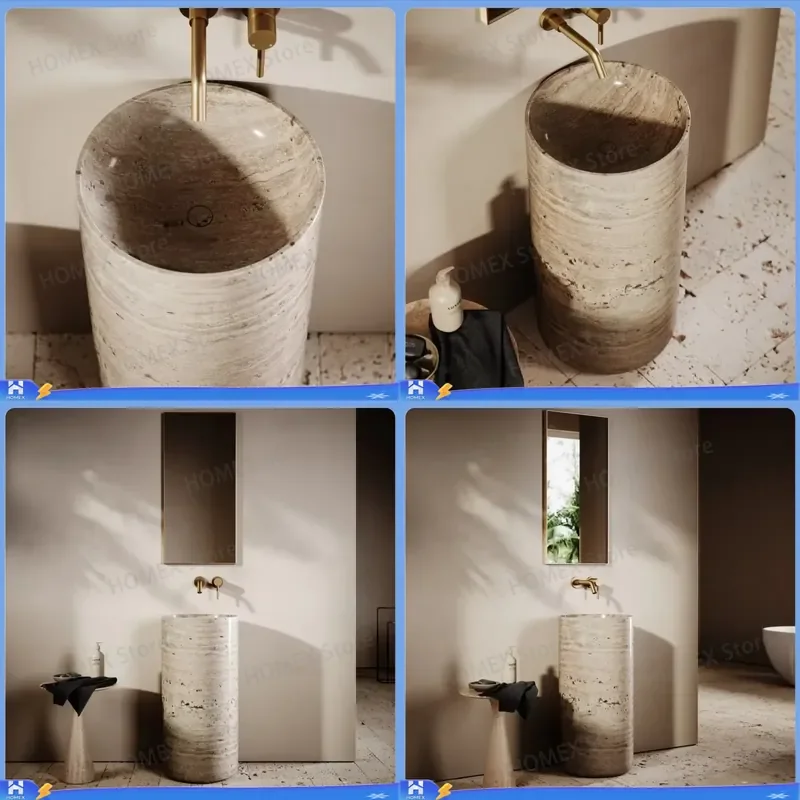 Natural Travertine Wall Mounted Sink Beige Stone Basin Simple Style Bathroom Washbasin for Villa Home Decor Modern Vessel