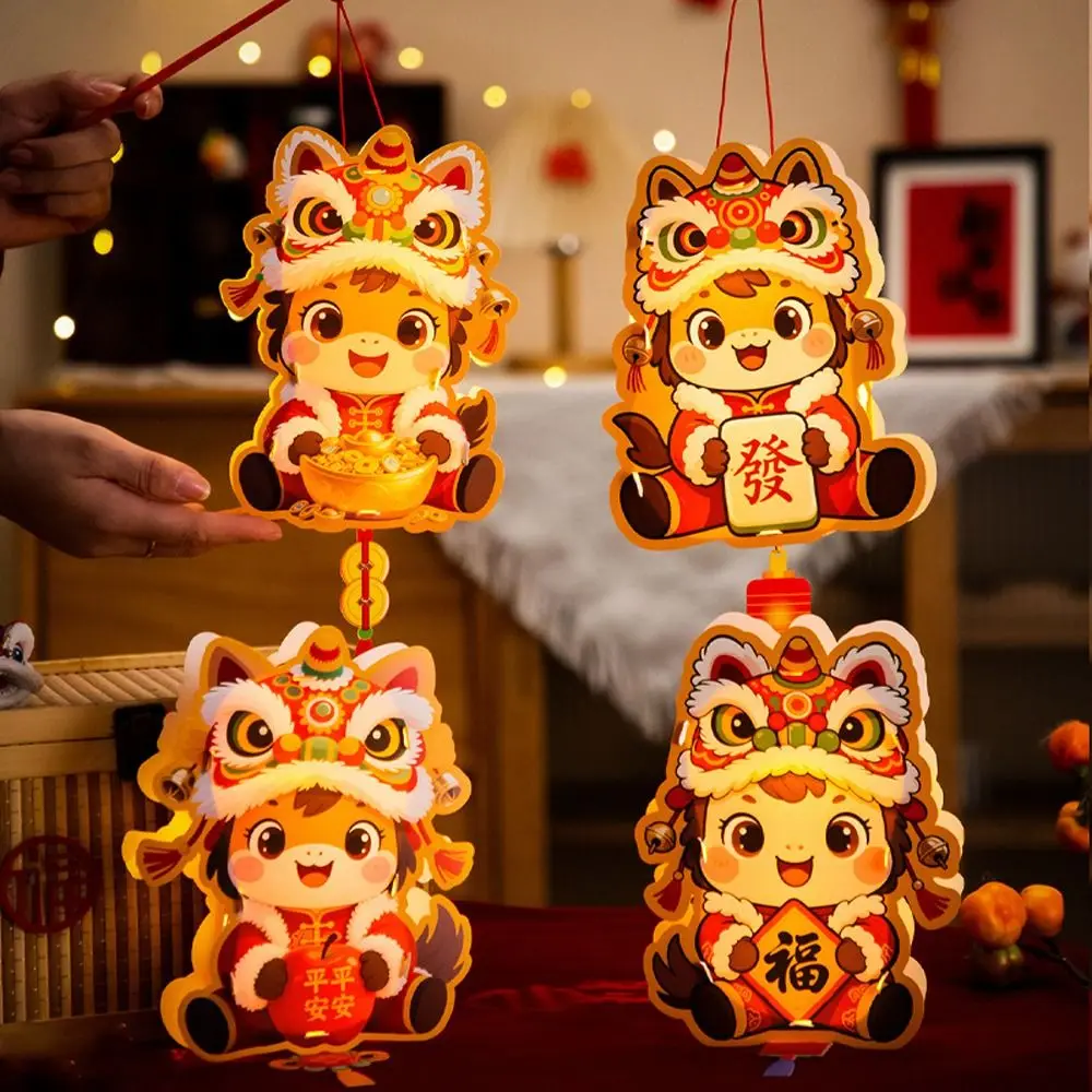 Cartoon 2026 Horse Year Lantern Traditional Portable New Year Lantern Festive Handmade Chinese Paper Lantern Teen Craft