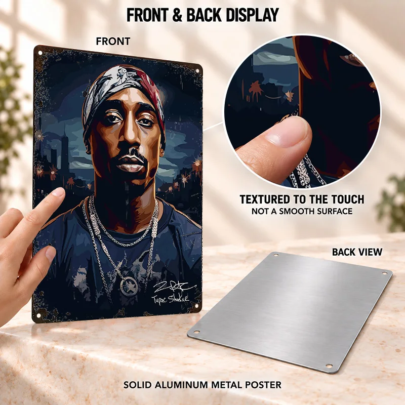 Tupac Shakur Printed Posters Retro Bold Decorative Graphic Bedroom Wall Art Personalized Aluminum Metal Sign Gift For Rap Fans