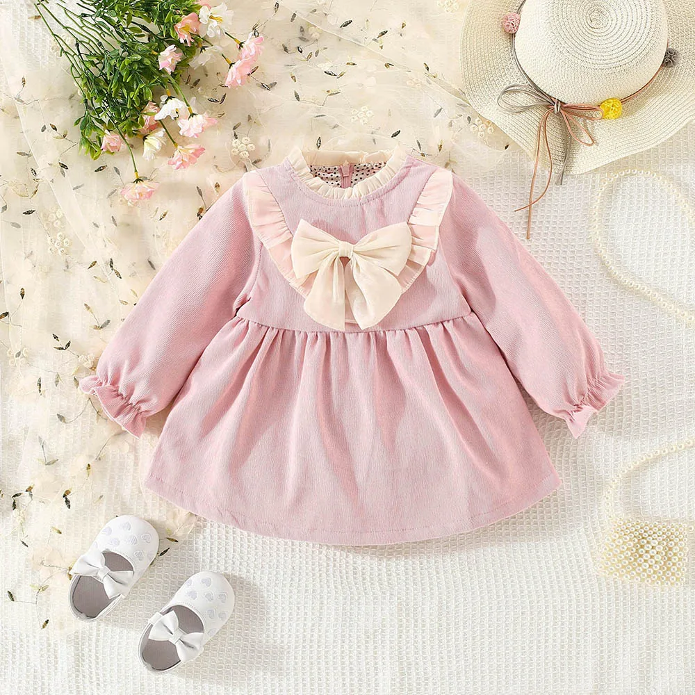 Autumn Kids Clothes Baby Girl Long Sleeve Dress Fashion Casual Bow Birthday Dress For Baby Girl Outing Dress