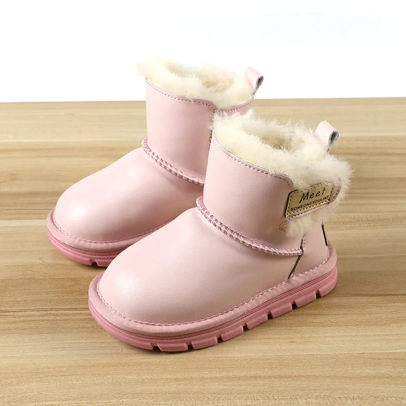 Winter New Children\'s Bright Leather Snow Boots Children\'s Boots Thickened Sheepskin Fur One Children\'s Shoes