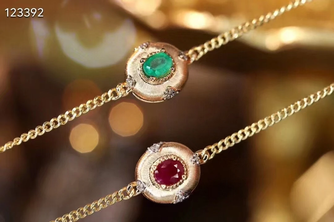 XCL 18K RETRO RUBY&EMERALD CHAIN BRACELET FINE JEWELRY FOR LADY PARTY WEDDING DAILY WEAR