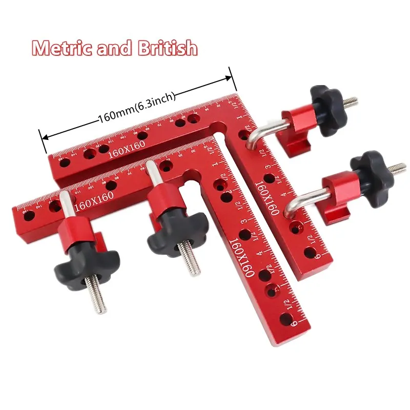 2 Set 160 mm Holzbearbeitungs-Eckklemmen, rechtwinkliges Lineal, 90 Grad L-förmige Hilfsquadrat-Positionierungsplatten-Befestigung