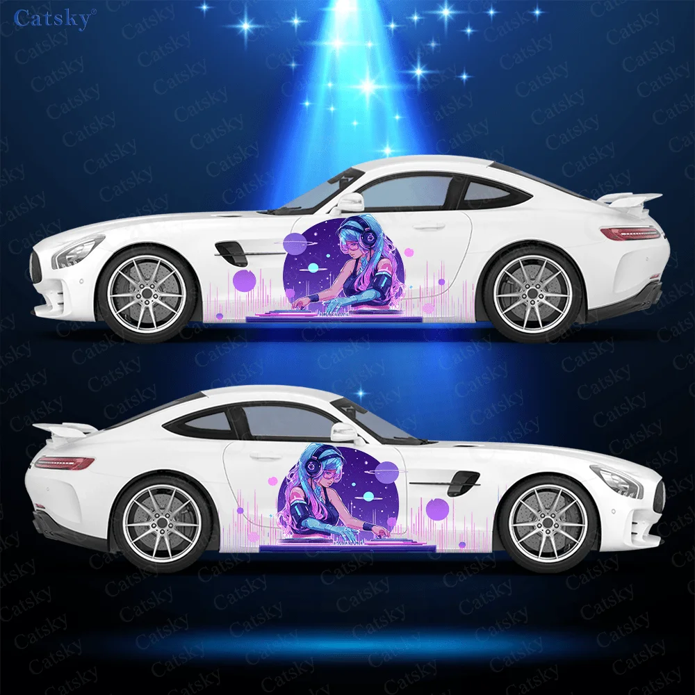 

Неоновая наклейка со звездным небом для девочек-диджеев, декор на боковую сторону автомобиля, водонепроницаемая ПВХ-наклейка, устойчивая к царапинам, защита автомобиля, автоаксессуары в подарок