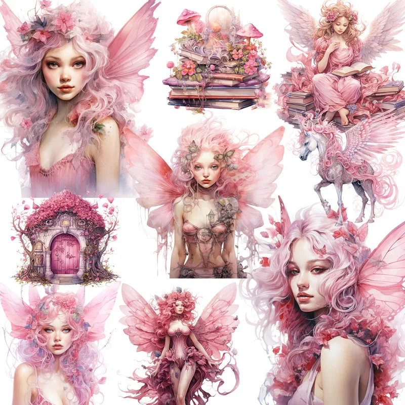 12Pcs/Pack Pink Fantasy Elf Sticker DIY Craft Scrapbooking Album Junk Journal Decorative Stickers