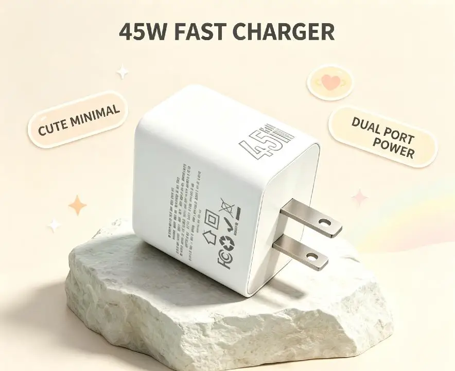 45W GaN USB‑C PD Power Adapter US Plug Compact Wall Charger Fast Charging For iPhone Samsung And Other USB‑C Devices