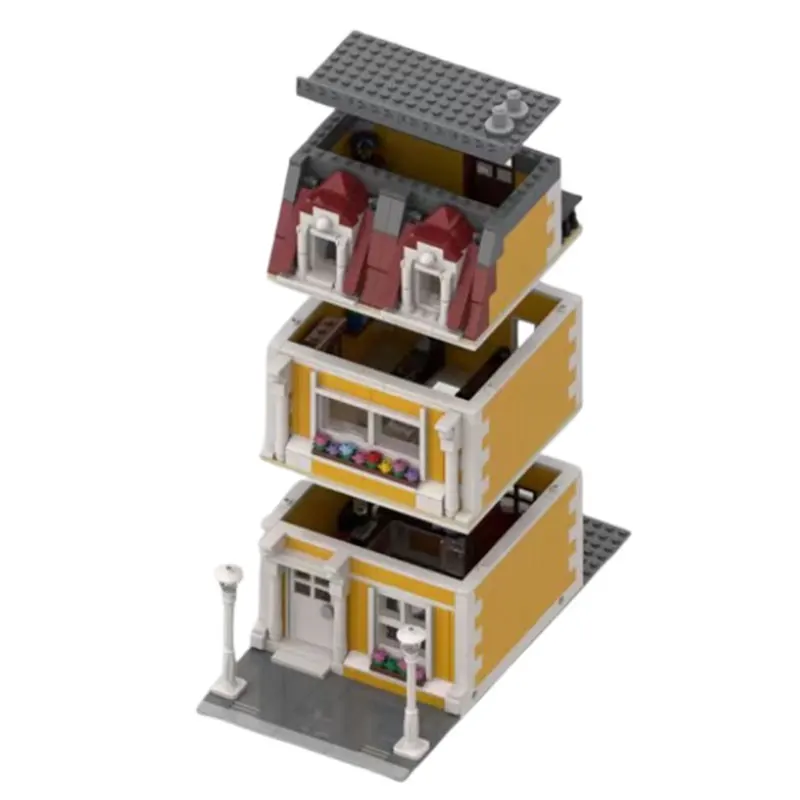 MOC-96365 992 ชิ้น บล็อกตัวต่อแบบโมดูลาร์ บ้านสีส้ม DIY ชุดประกอบบล็อกขนาดเล็ก ของเล่นเสริมพัฒนาการ ชุดของขวัญ ของตกแต่ง มีสินค้าในสต็อก