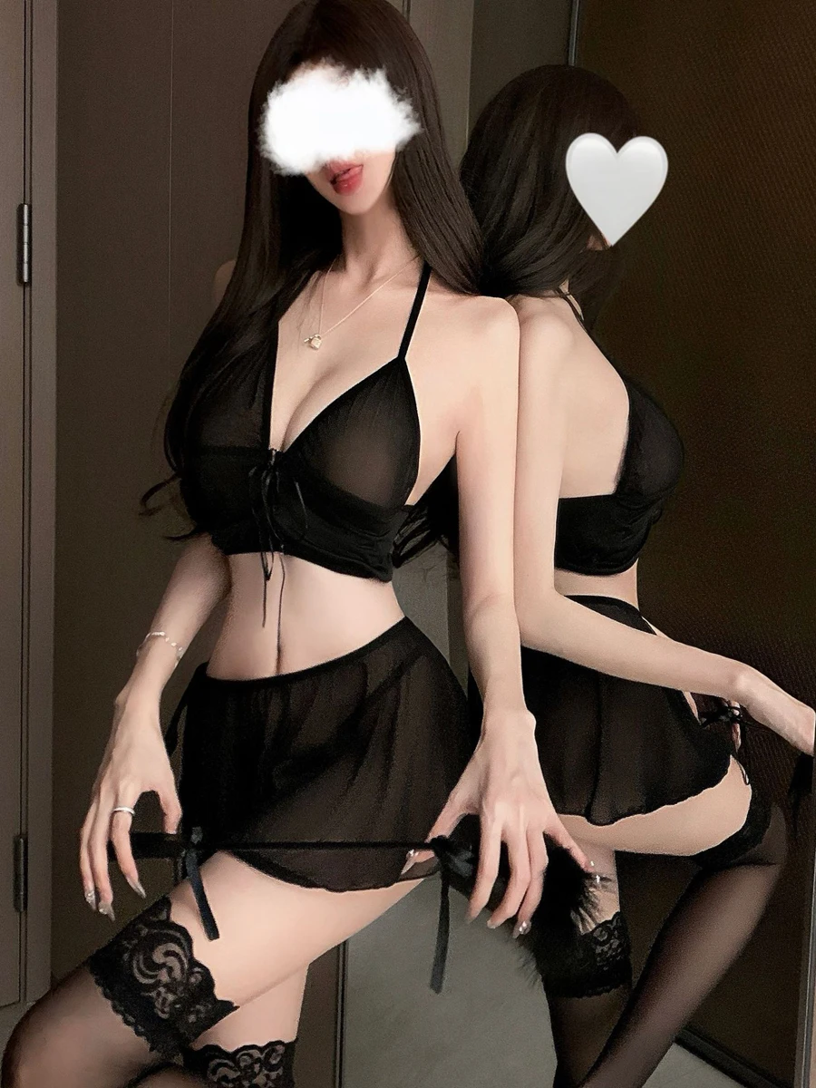 

Сексуальный комплект из двух предметов: прозрачное платье-комбинация и юбка для офиса, костюм OL для косплея, с V-образным вырезом, из полиэстера