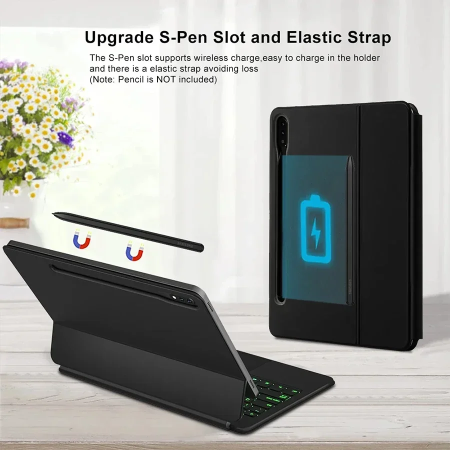 Backlight Magic Touchpad Keyboard Cover For Samsung Galaxy Tab S9 FE 10.9'',Magnetic Keyboard Case For Samsung Tab S7 S8 S9 11"