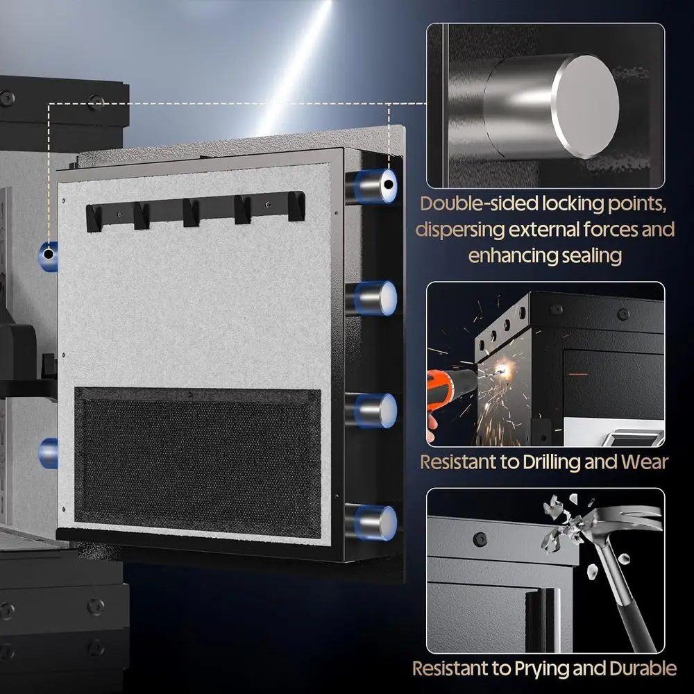 آمن منزلي عالي الجودة مقاوم للحريق مع وصول لبصمات الأصابع لتخزين المجوهرات الفاخرة والأسلحة النارية، بما في ذلك رف المسدس ومفتاح بإضاءة خلفية #6