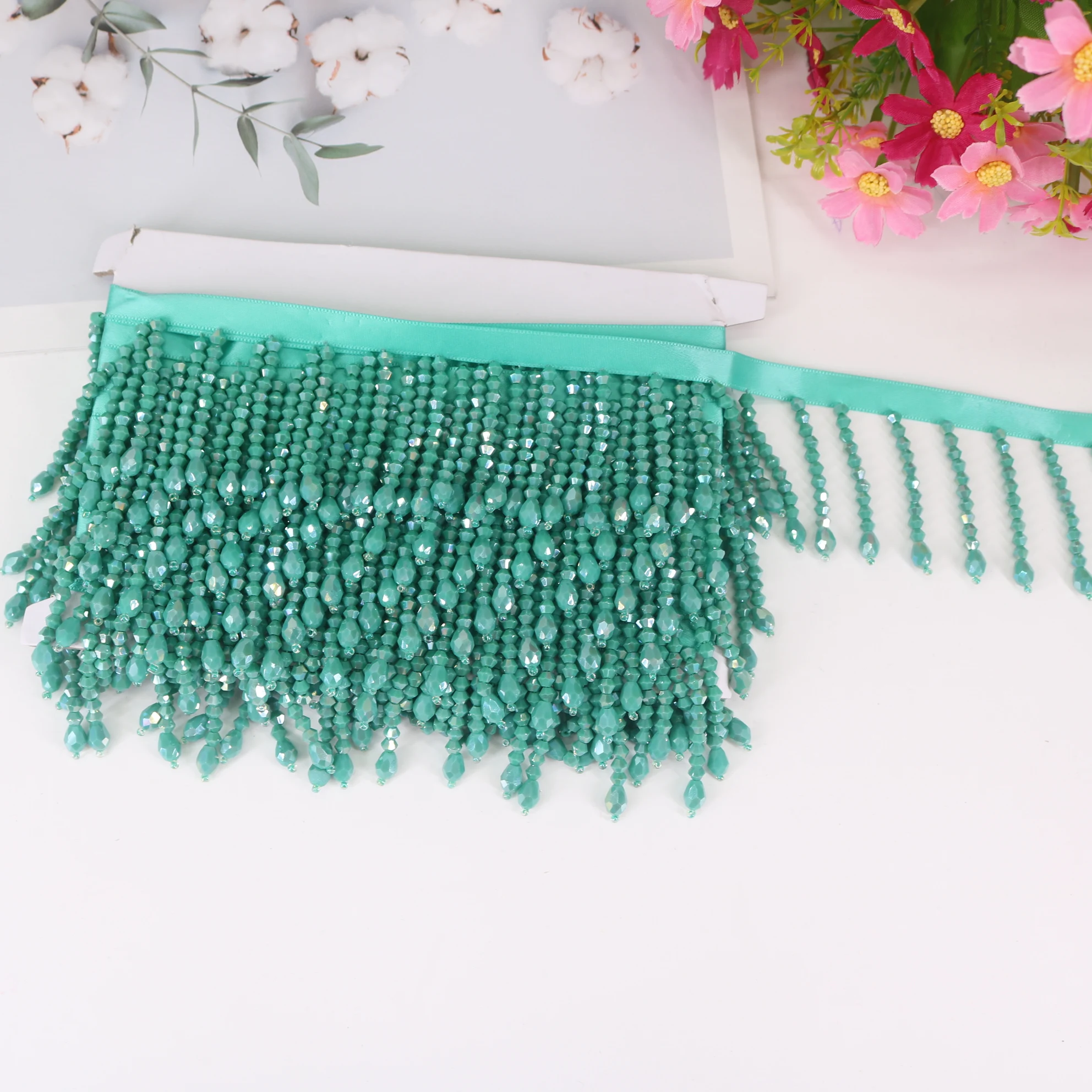 4.5Yards Crystal Pendant Beaded Fringe Lace DIY Clothes Stage Dress Home Curtain Headwear Decorative Accessories Latin Dance