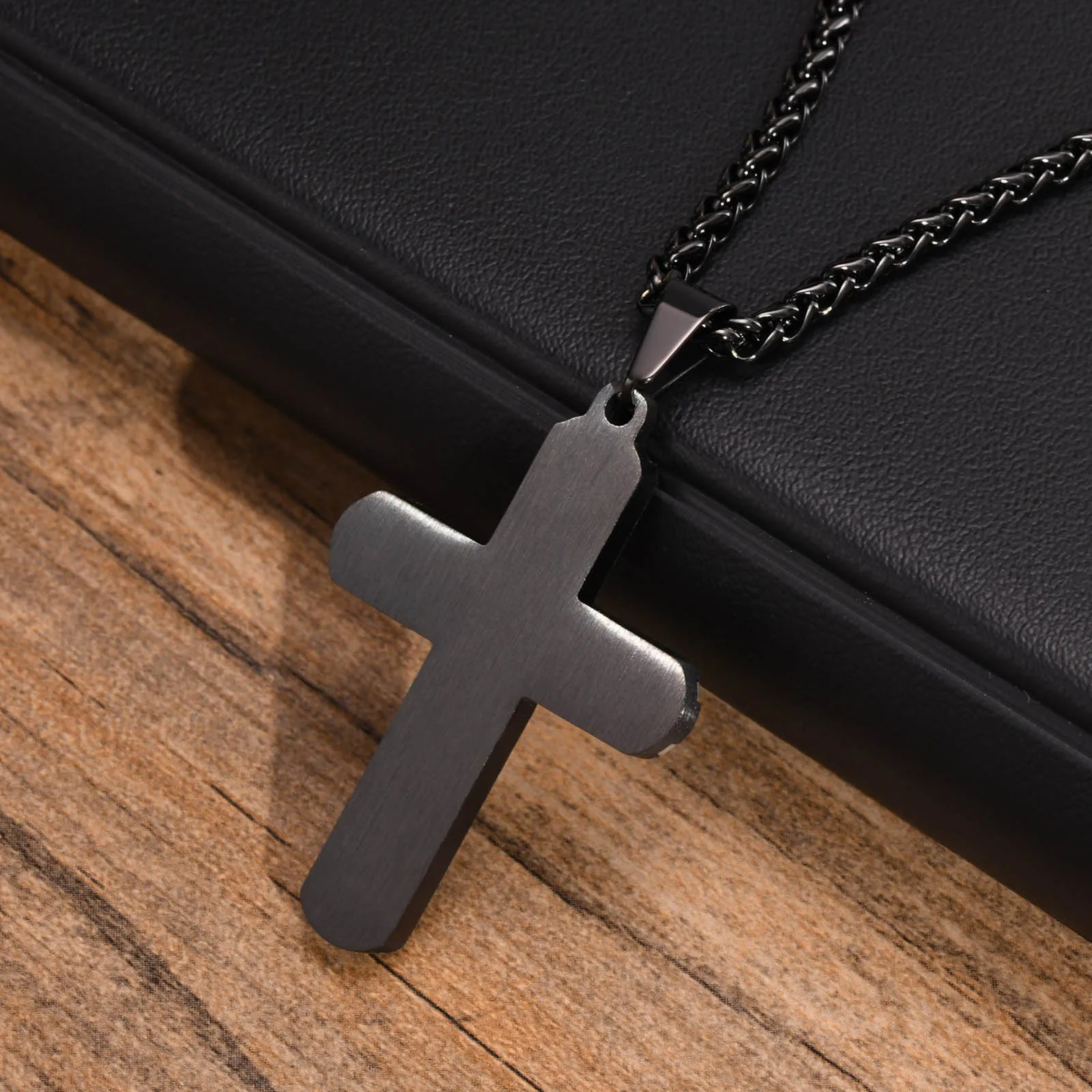 Vnox Cross Necklaces for Men, Blue Black Rhombus Stainless Steel with 60cm Wheat Chain, Stylish Cool Christ Jesus Faith Jewelry
