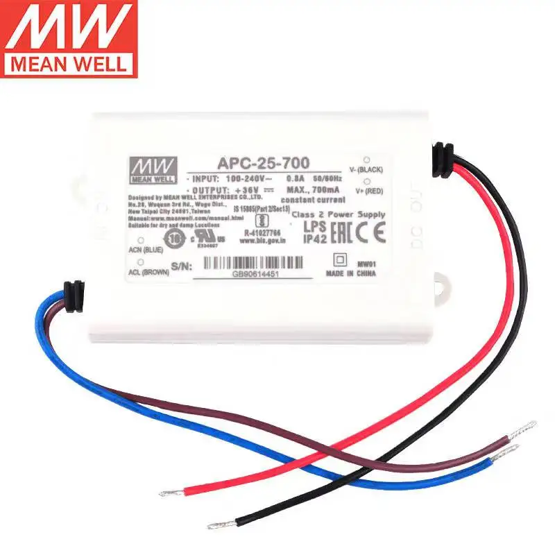 

Taiwan Meanwell APC-25-700 700mA 25W Single Output Constant current mode power supply LED Driver Brand New Original Authentic