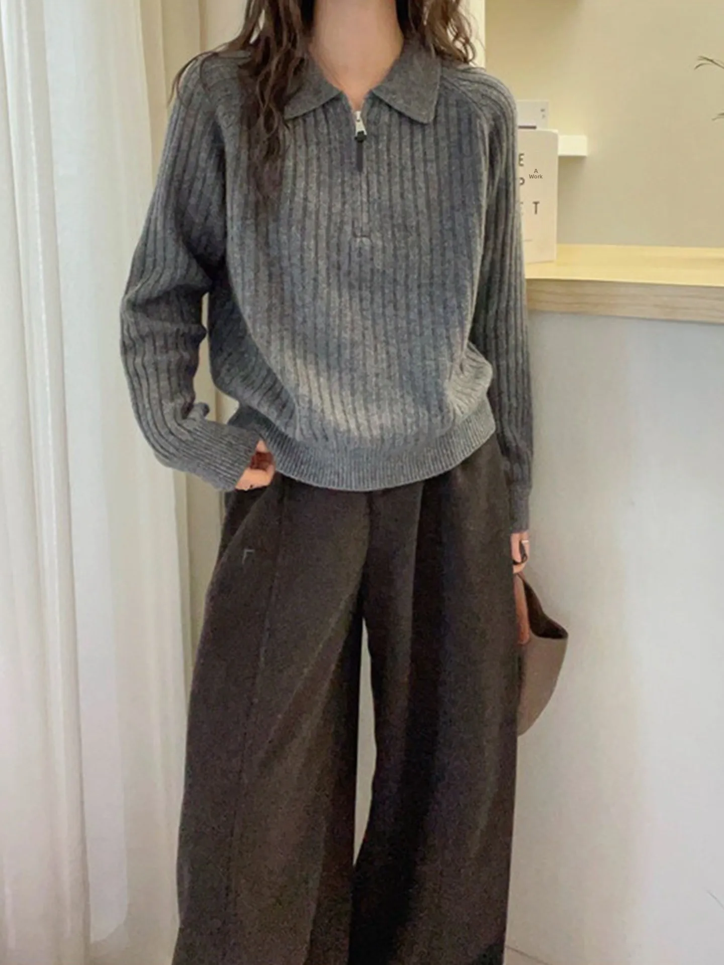 سترة كشمير أنيقة بأكمام طويلة على الطراز الكوري بلون واحد متعددة الاستخدامات بياقة للنساء ضرورية لموسم الشتاء