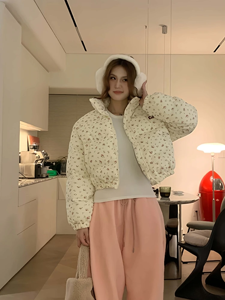 سترة قطنية قصيرة وسميكة للنساء، ملابس خارجية شتوية بأسلوب كوري، معطف قطني ناعم وأنيق وفضفاض للسيدات