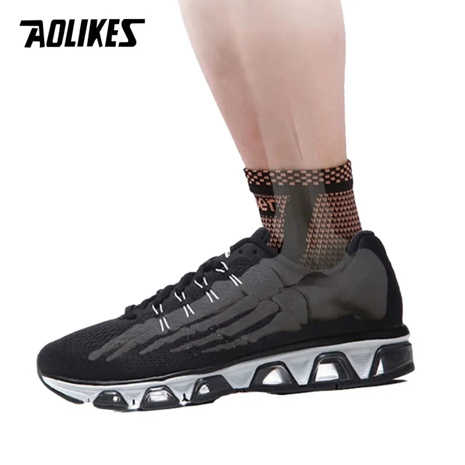 AOLIKES 1PCS Copper Ankle Brace Ankle Compression Sleeve Foot Brace For Sprained Ankle Swelling Running Sports Ankle Support Men