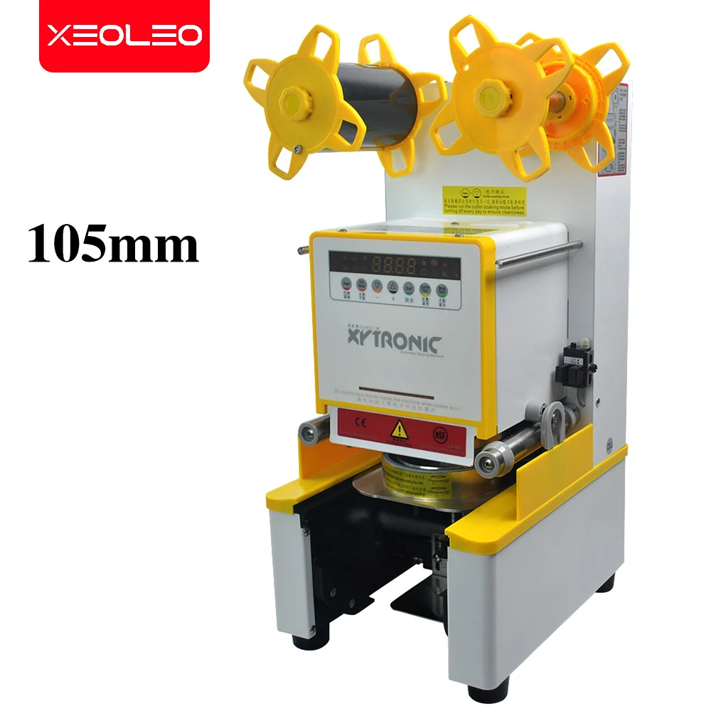 XEOLEO Automatic Cup Sealing Machine Cup Sealer Machine Bubble Tea Food Sealer Plastic PP 105mm Diameter Juice/MilkTea/Coffee