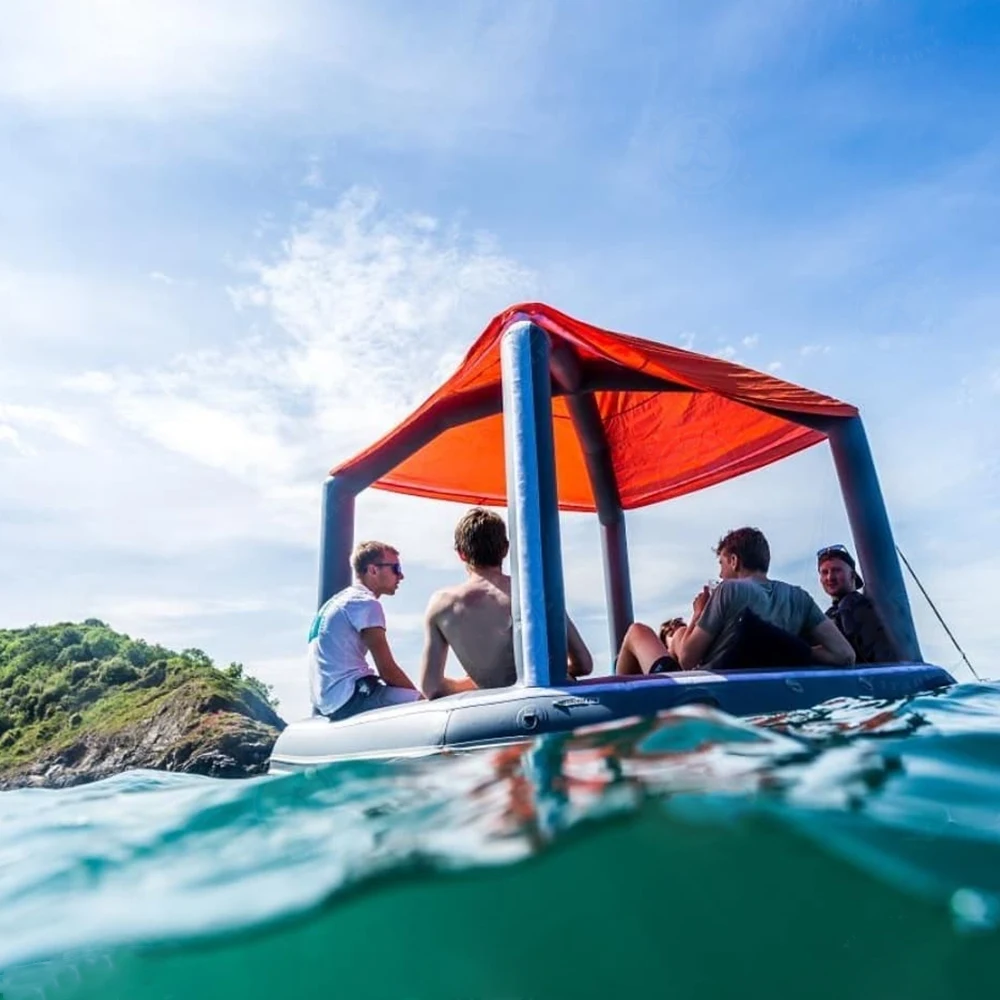 

New Design Water Relax Floating Island Swim Pool Lounge Platform Dock Inflatable Cabana Raft With Sunshade Tent Floating Dock