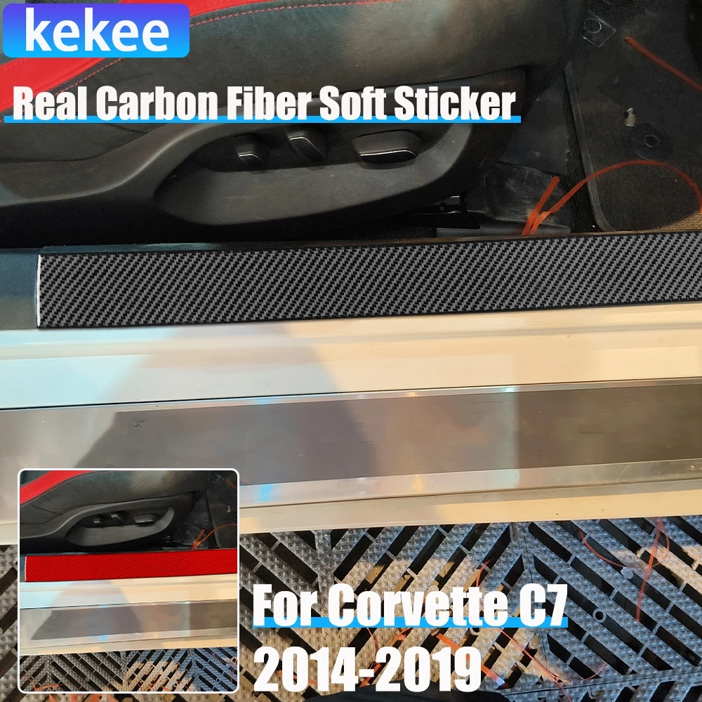 リアルカーボンファイバー車アクセサリードア敷居敷居装飾カバーソフトステッカーコルベット-c7-lt1-z06-zr1-lt5-2014-2019
