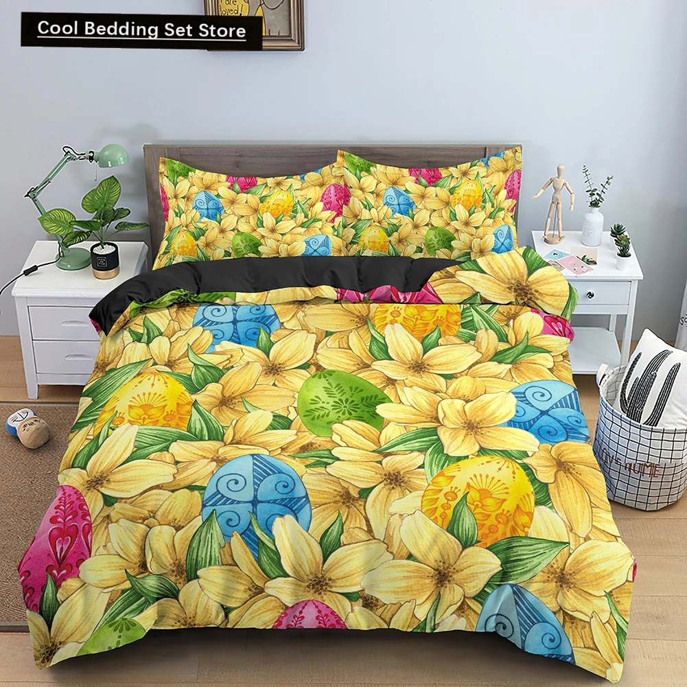 

3D Yellow Flower Bedding Set Simple Floral Duvet Cover with 1/2 Pillowcase King Queen Size Quilt Cover Polyester Comfort Cover