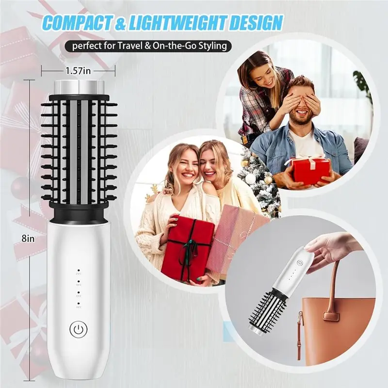 【ESSENTIALS 】Cordless Curling Iron Brush, Mini Travel Curling Iron,Heated Round Straightening Brush, Rechargeable Curlings Irons