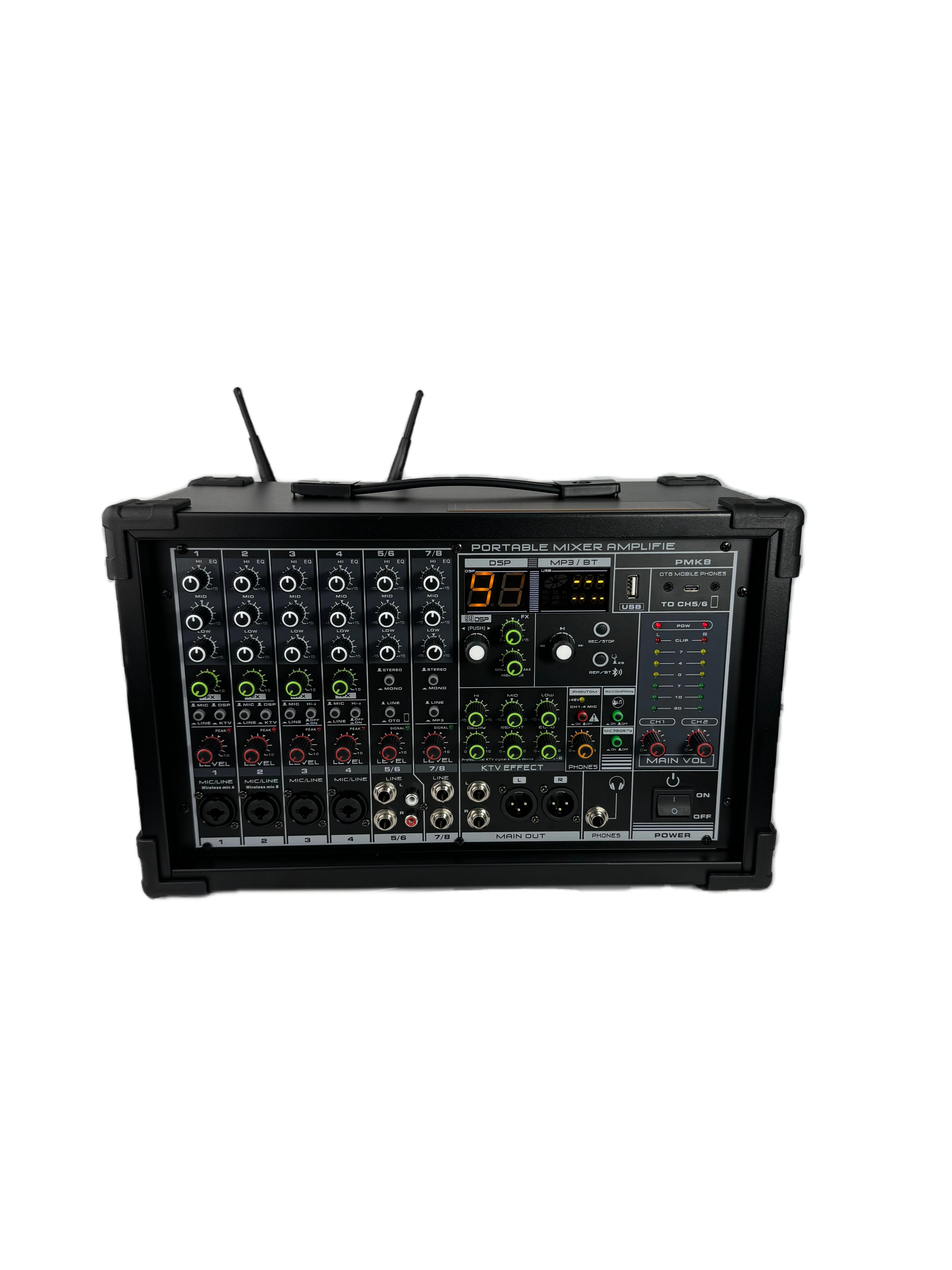 Mansender Professional Audio  99DSP 8 Channel Powered Amplifier Mixer Console for Home Outdoor Party Church Desk Power Mixing