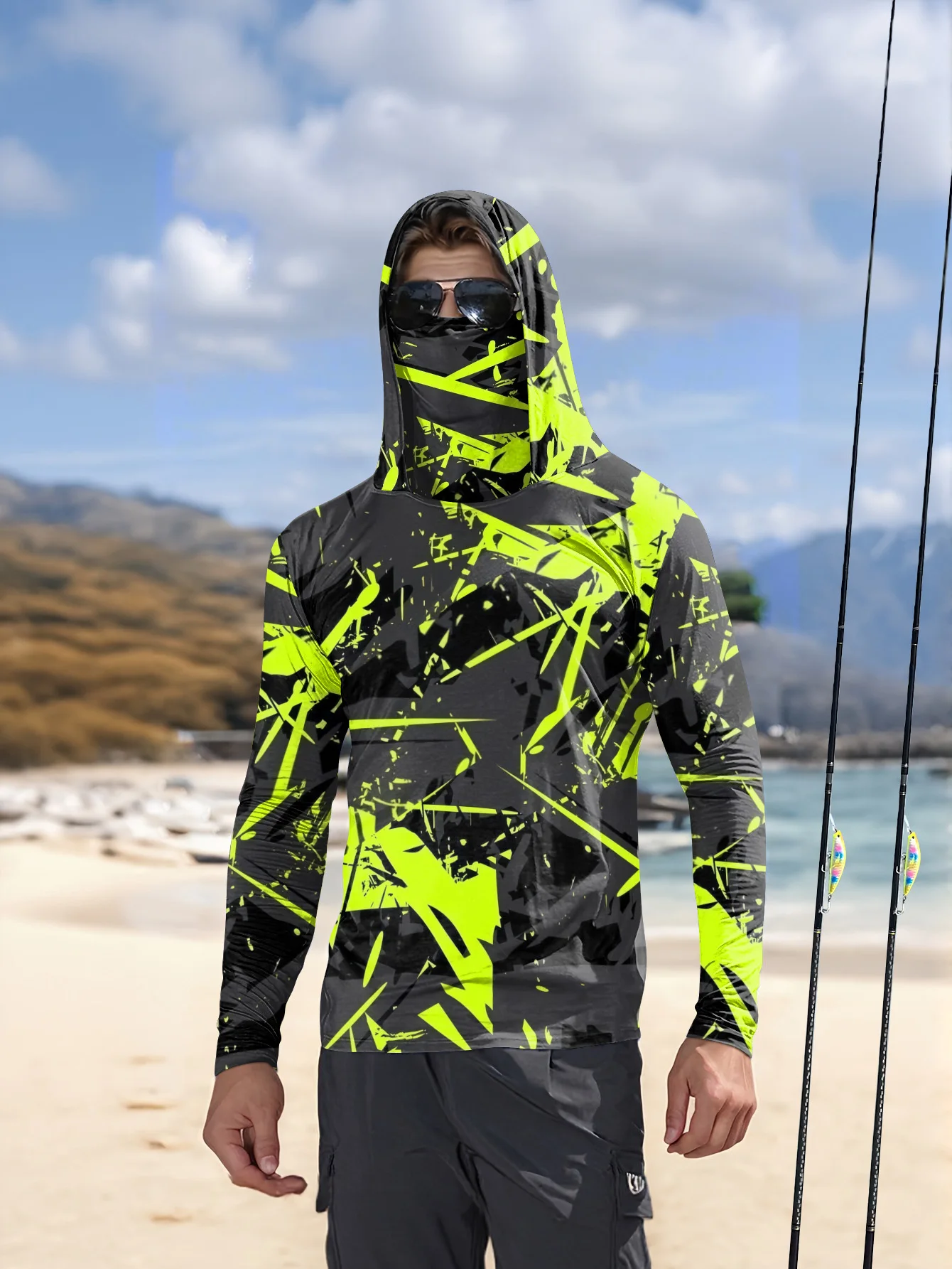 Fishing Shirts Men Sun Protection Hoodie Mask All-in-one Fishing Clothing Ropa Pesca Hunting Camping Angling T-shirt